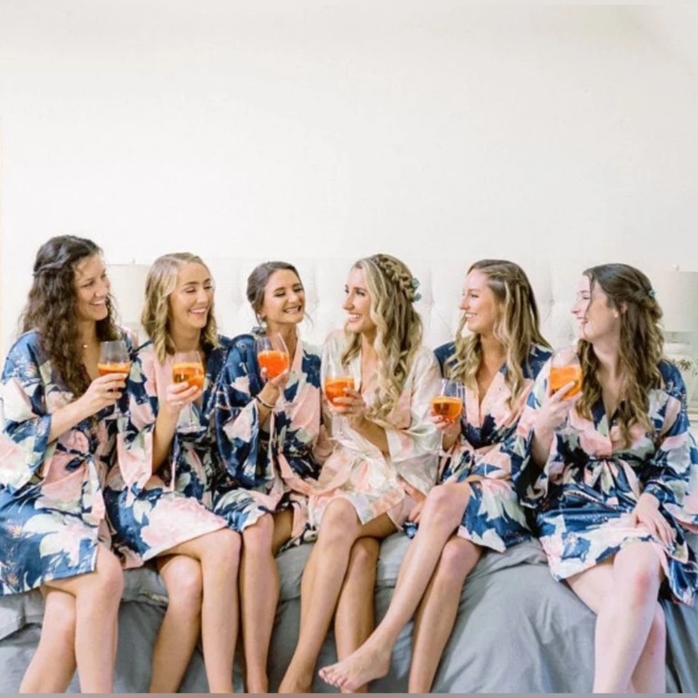 Bridal Party Bridesmaid Satin Robe Light Blue - Picture 7 of 8